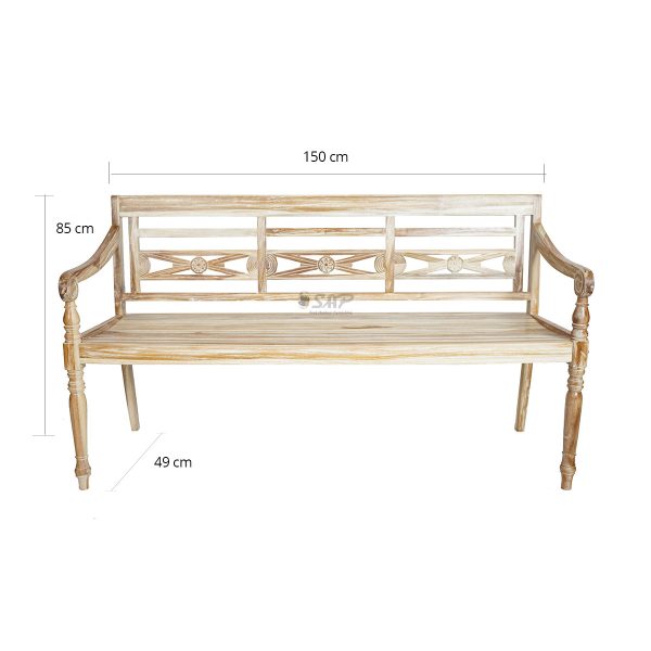 Batavia Bench 3 Seater White Washed - Image 2
